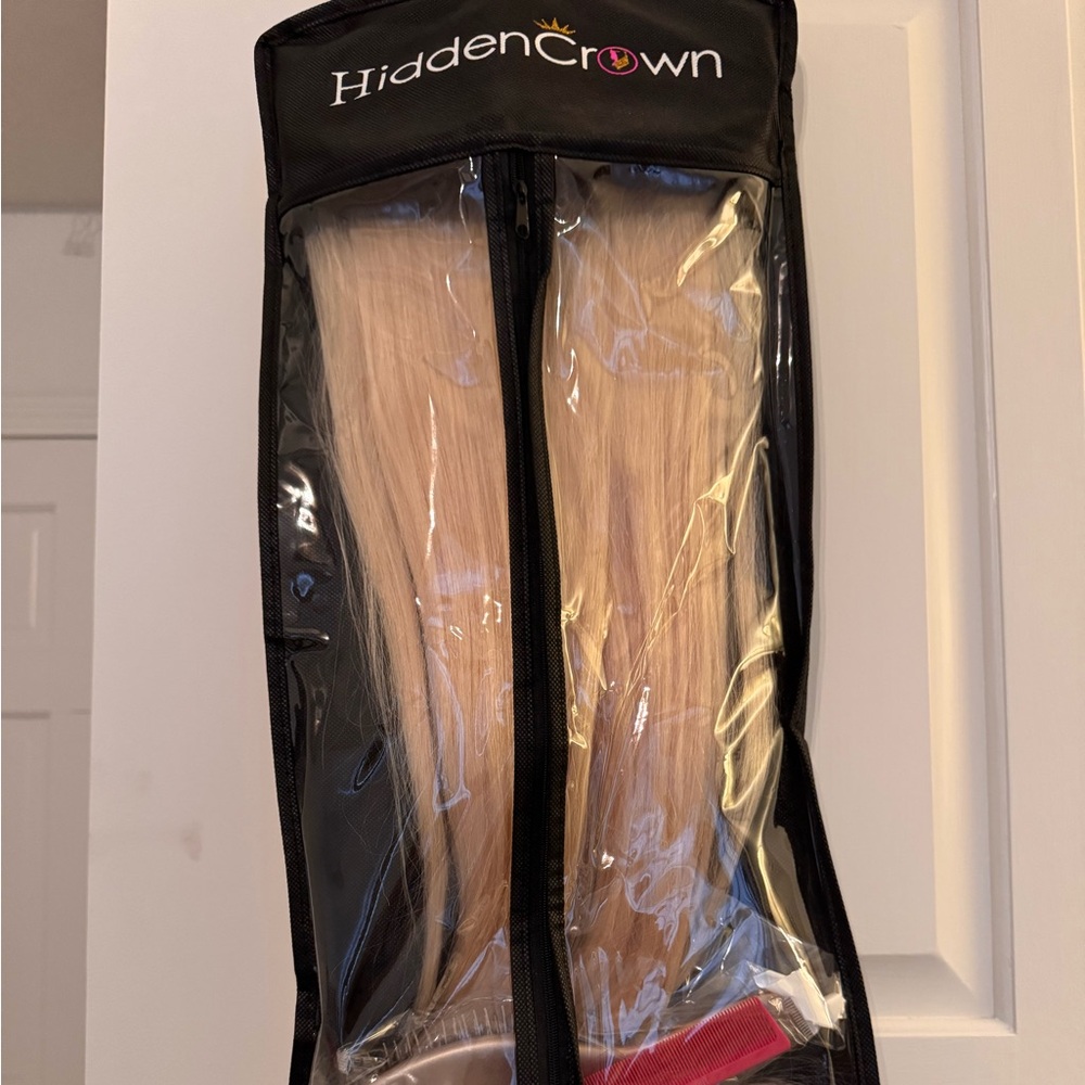 Hidden Crown clip in 20 inch seamless platinum hair extensions